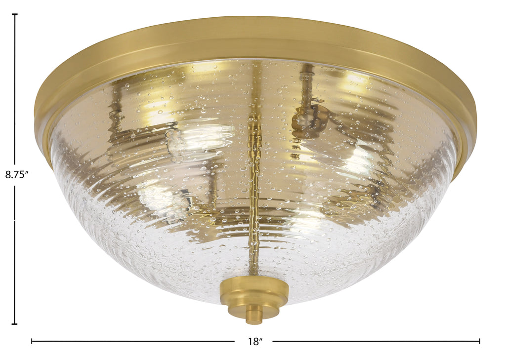Flush Mounts Four Light Flush Mount in New Age Brass with Ribbed Clear Bubble Shade