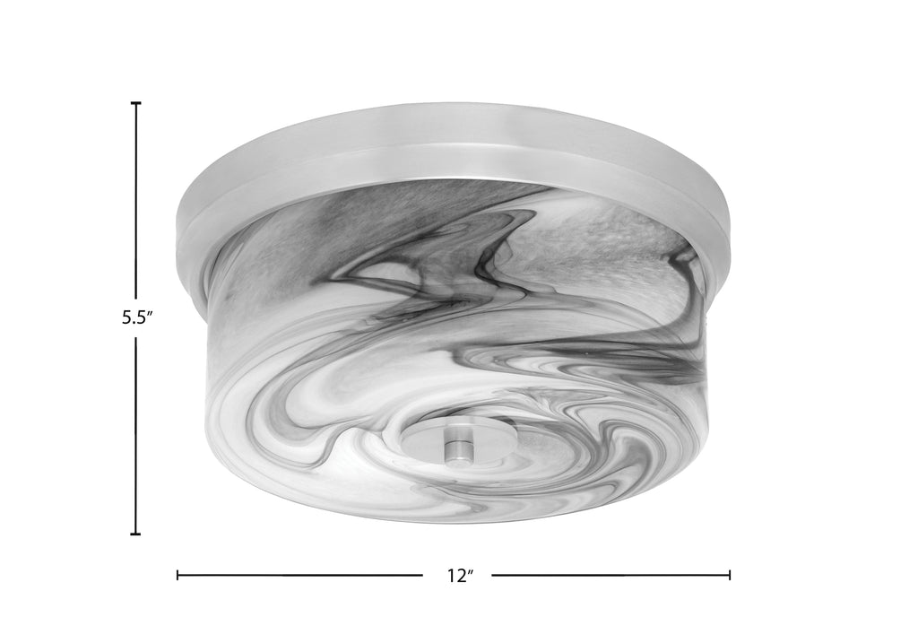 Flush Mounts Two Light Flush Mount in Brushed Nickel with Onyx Swirl Shade