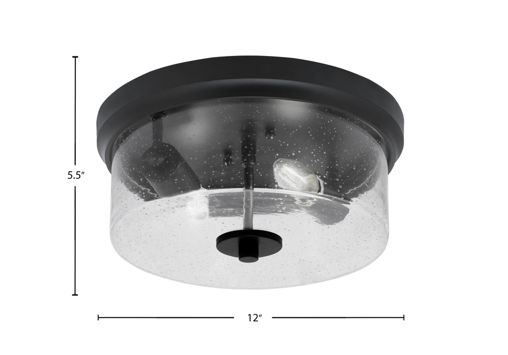 Flush Mounts Two Light Flush Mount in Matte Black with Clear Bubble Shade