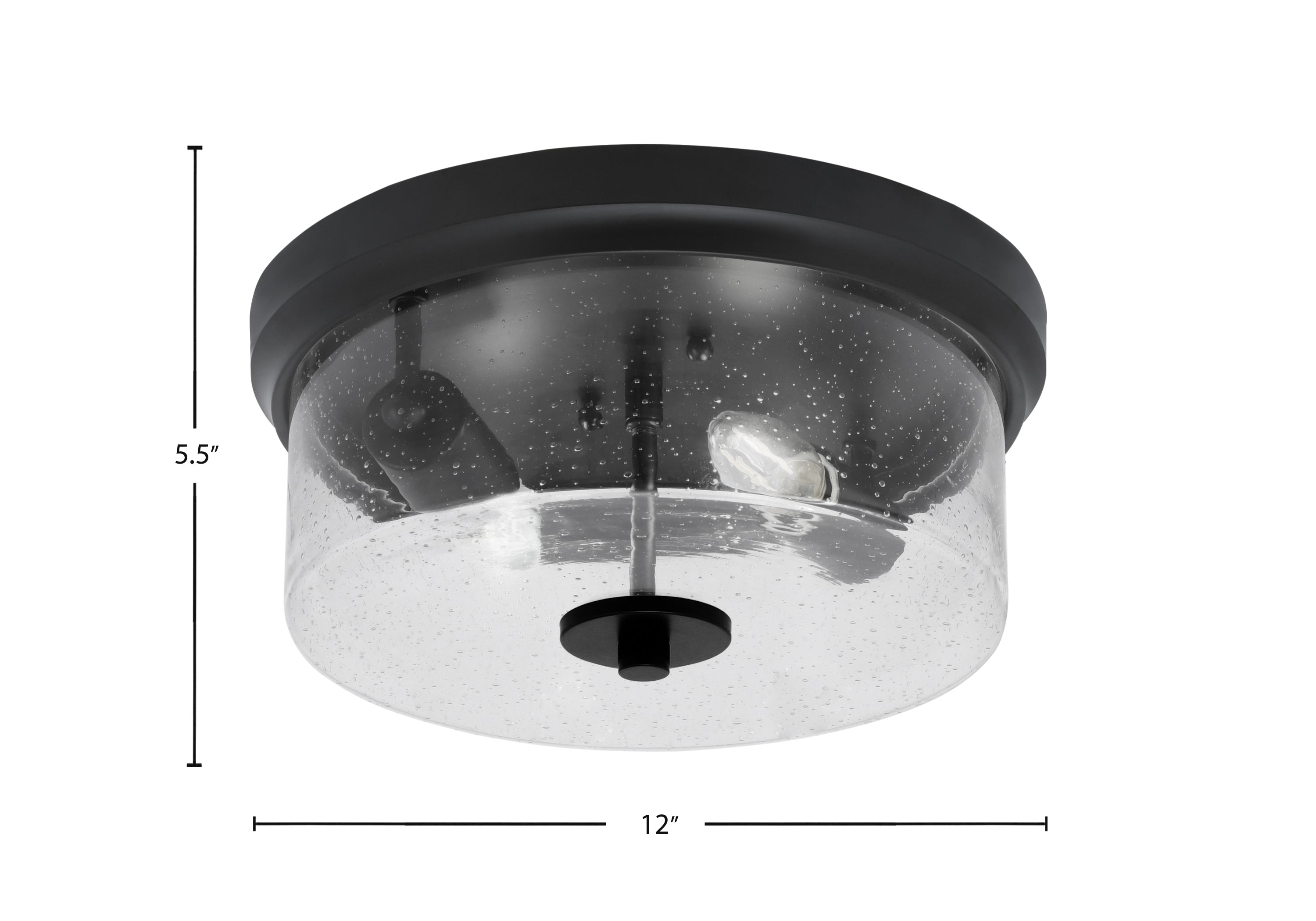 Flush Mounts Two Light Flush Mount in Matte Black with Clear Bubble Shade