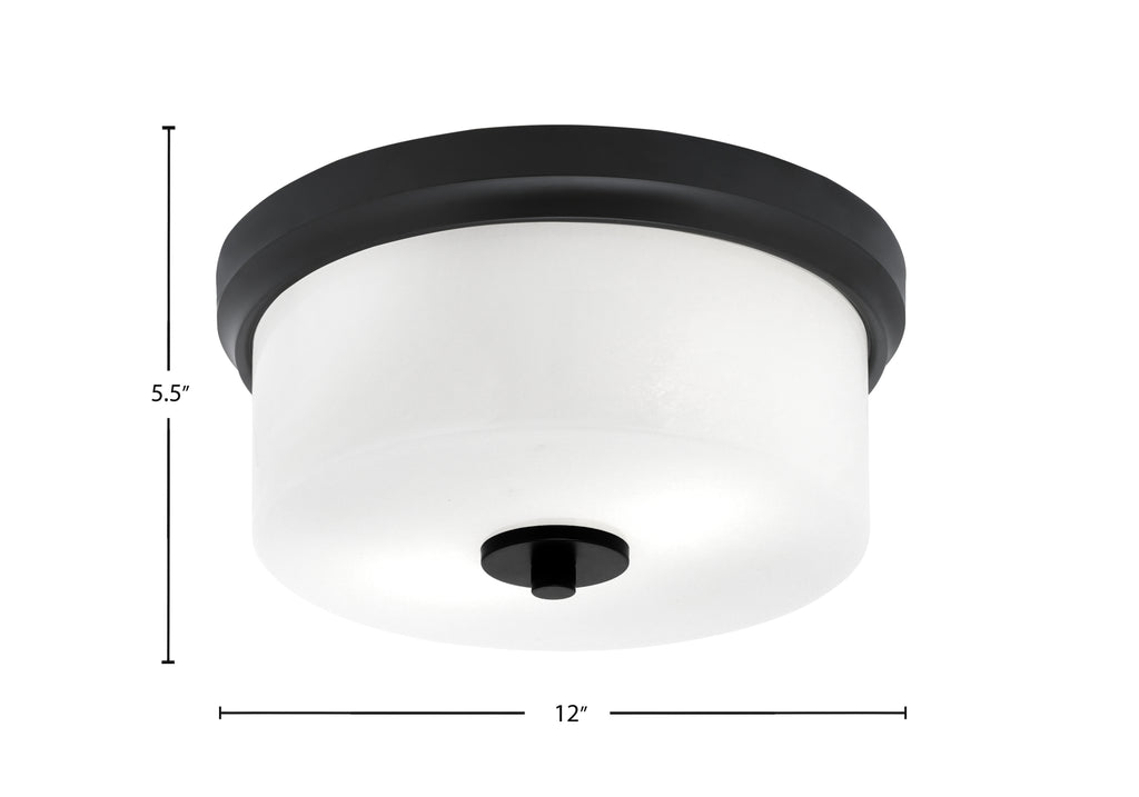 Flush Mounts Two Light Flush Mount in Matte Black with White Marble Shade
