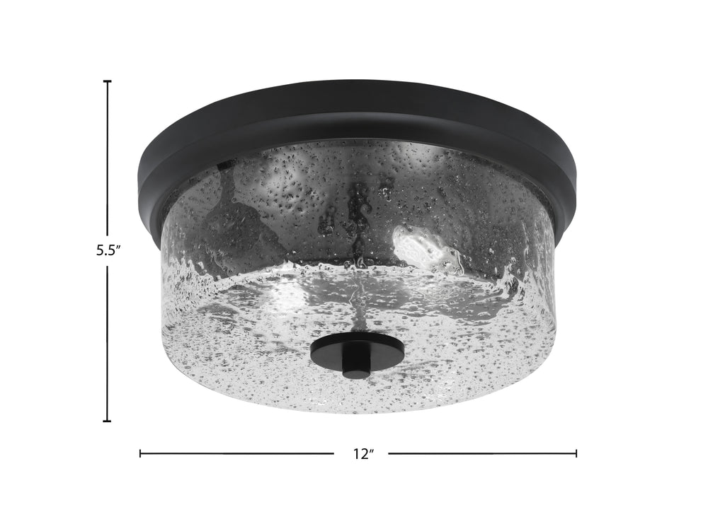 Flush Mounts Two Light Flush Mount in Matte Black with Smoke Bubble Shade