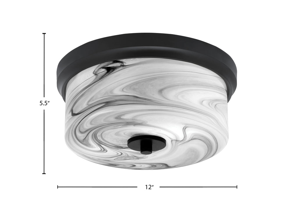 Flush Mounts Two Light Flush Mount in Matte Black with Onyx Swirl Shade