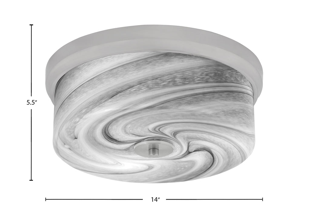 Flush Mounts Three Light Flush Mount in Brushed Nickel with Onyx Swirl Shade