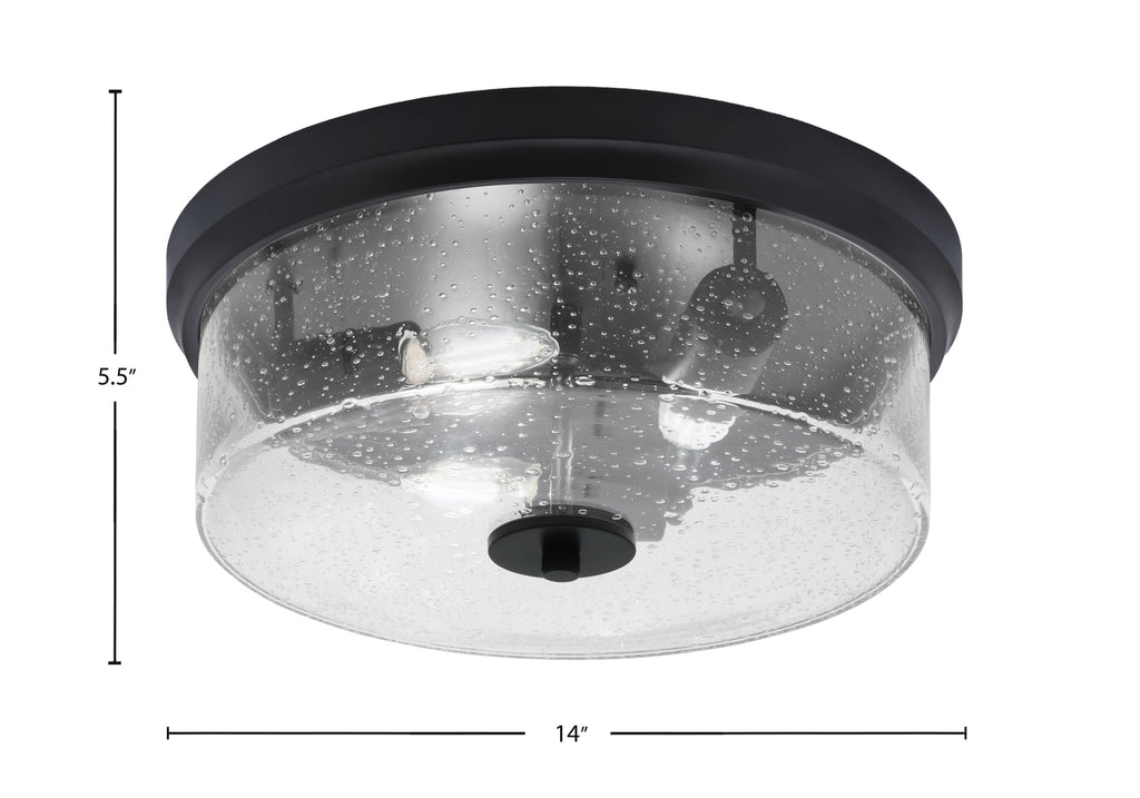 Flush Mounts Three Light Flush Mount in Matte Black with Clear Bubble Shade