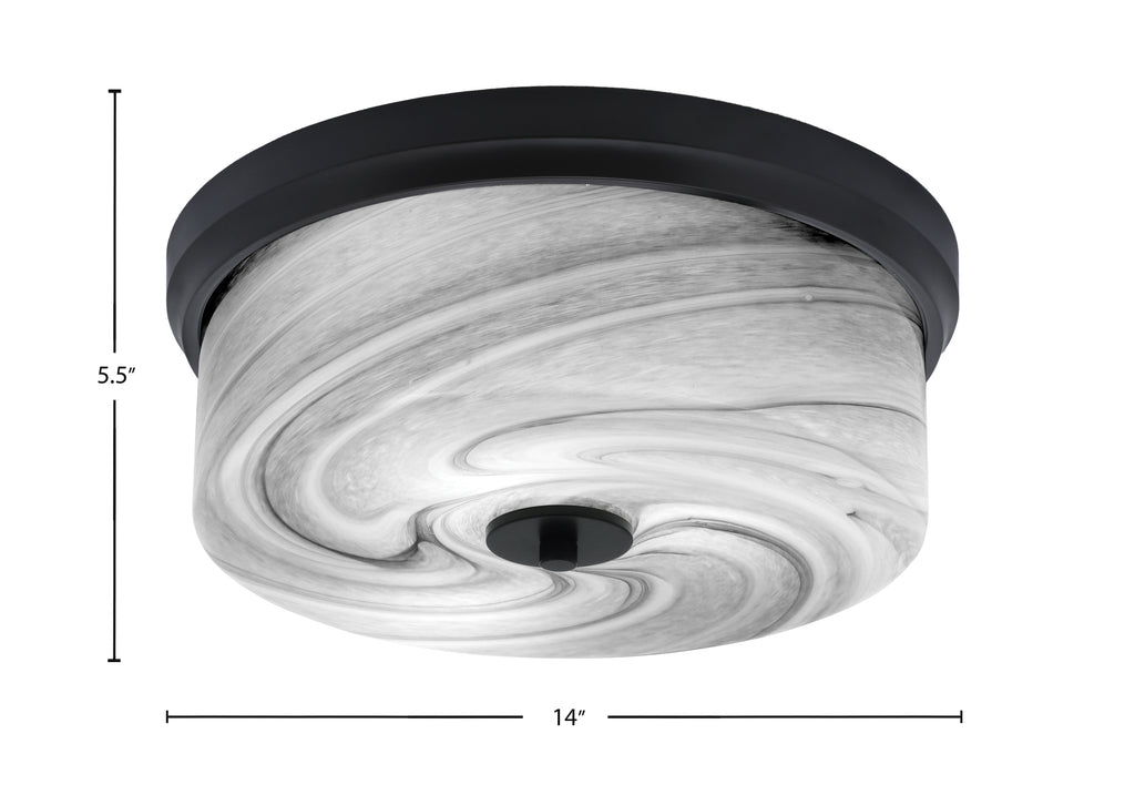 Flush Mounts Three Light Flush Mount in Matte Black with Onyx Swirl Shade