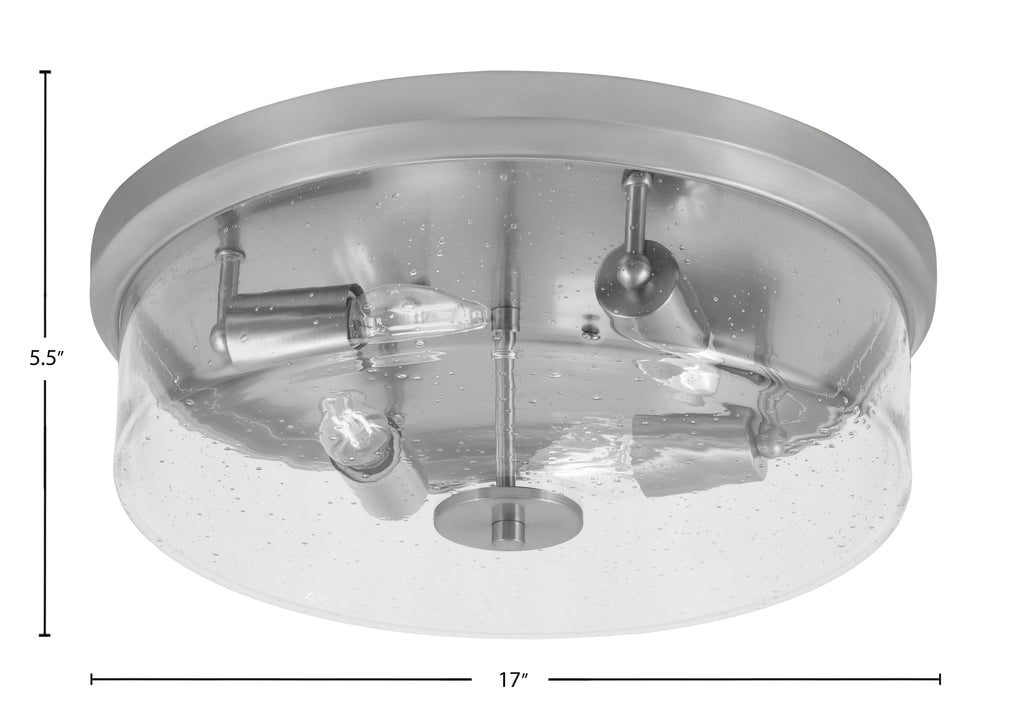 Flush Mounts Four Light Flush Mount in Brushed Nickel with Clear Bubble Shade