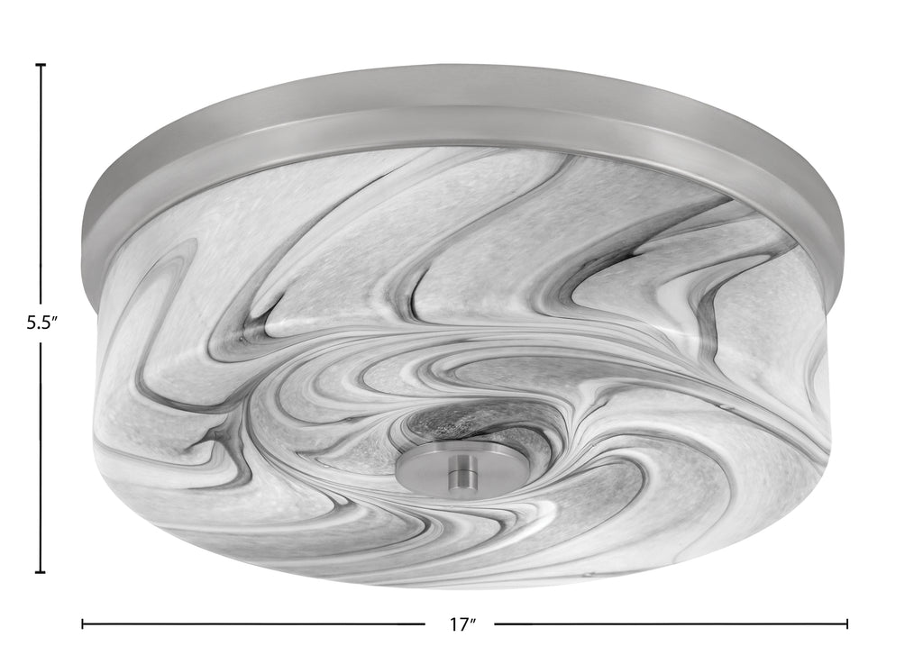 Flush Mounts Four Light Flush Mount in Brushed Nickel with Onyx Swirl Shade