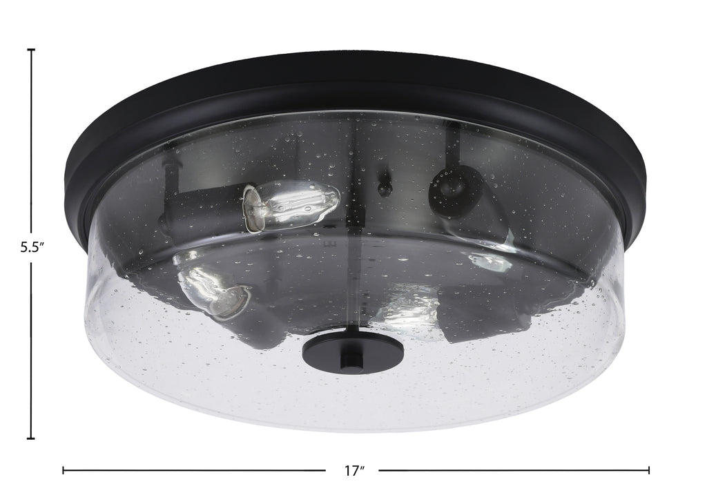 Flush Mounts Four Light Flush Mount in Matte Black with Clear Bubble Shade