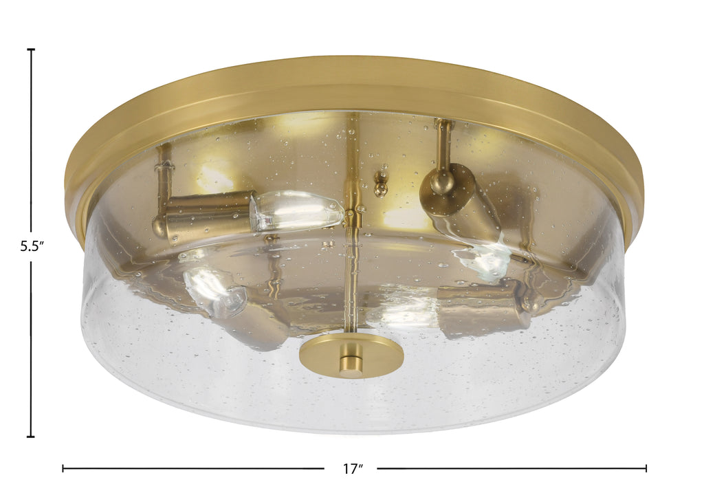 Flush Mounts Four Light Flush Mount in New Age Brass with Clear Bubble Shade