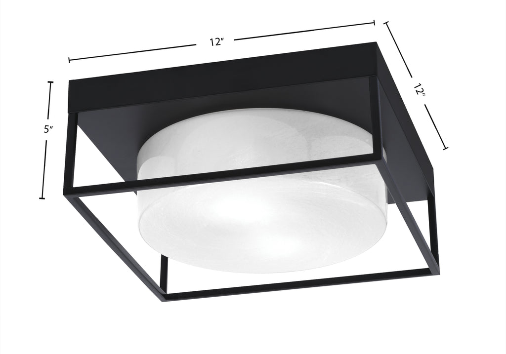 Flush Mounts Two Light Flush Mount in Matte Black with White Marble Shade