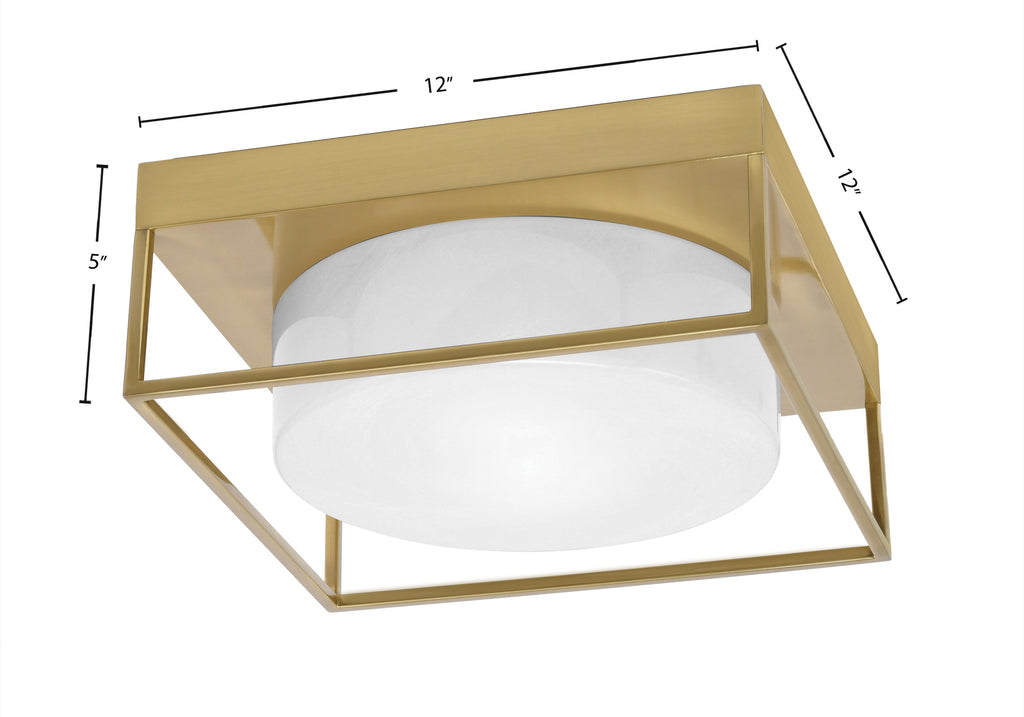 Flush Mounts Two Light Flush Mount in New Age Brass with White Marble Shade