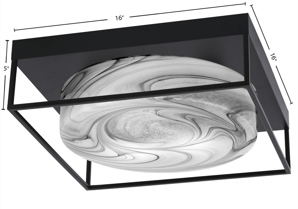 Flush Mounts Three Light Flush Mount in Matte Black with Onyx Swirl Shade