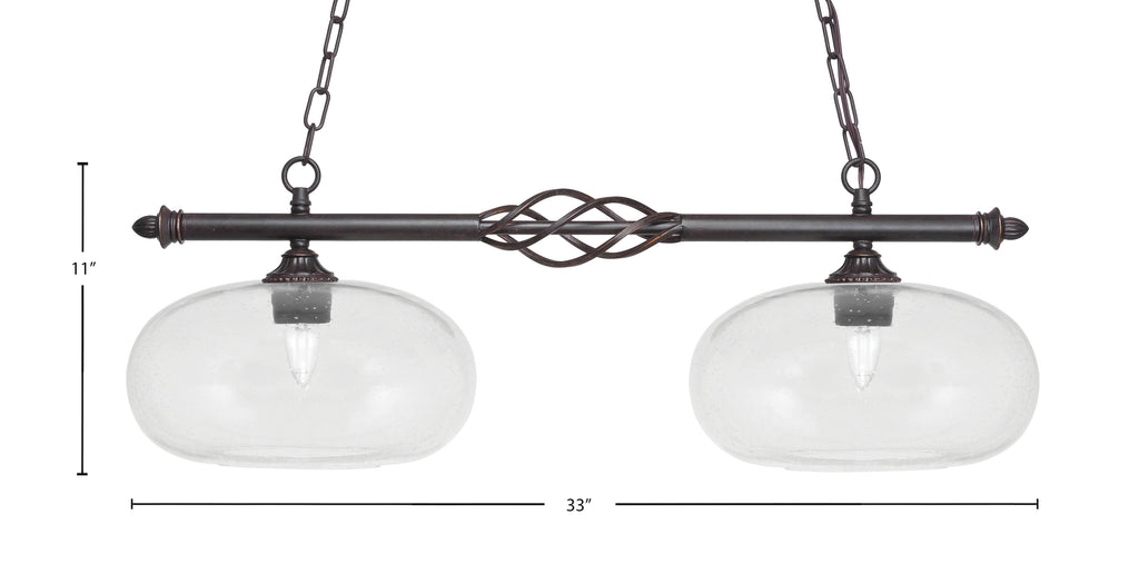 Eleganté Two Light Island Pendant in Dark Granite with Clear Bubble Shade