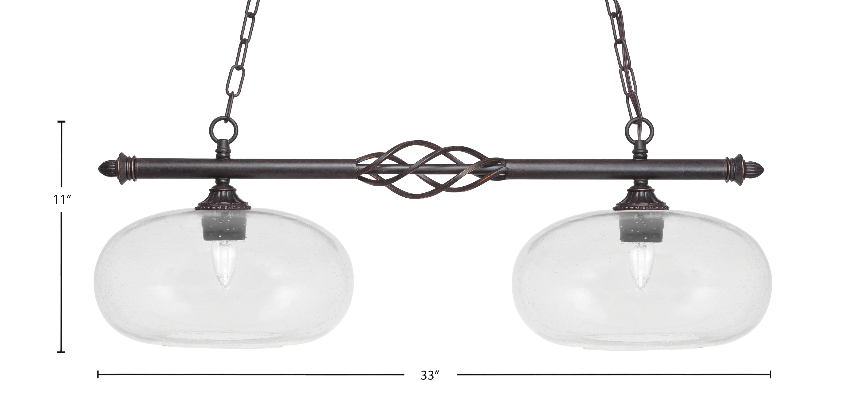 Eleganté Two Light Island Pendant in Dark Granite with Clear Bubble Shade