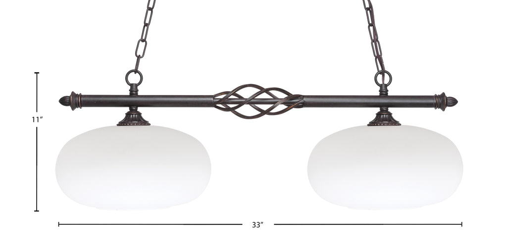 Eleganté Two Light Island Pendant in Dark Granite with White Muslin Shade