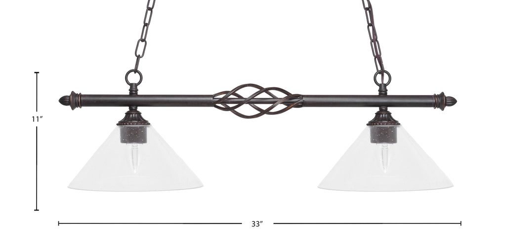 Eleganté Two Light Island Pendant in Dark Granite with Clear Bubble Shade