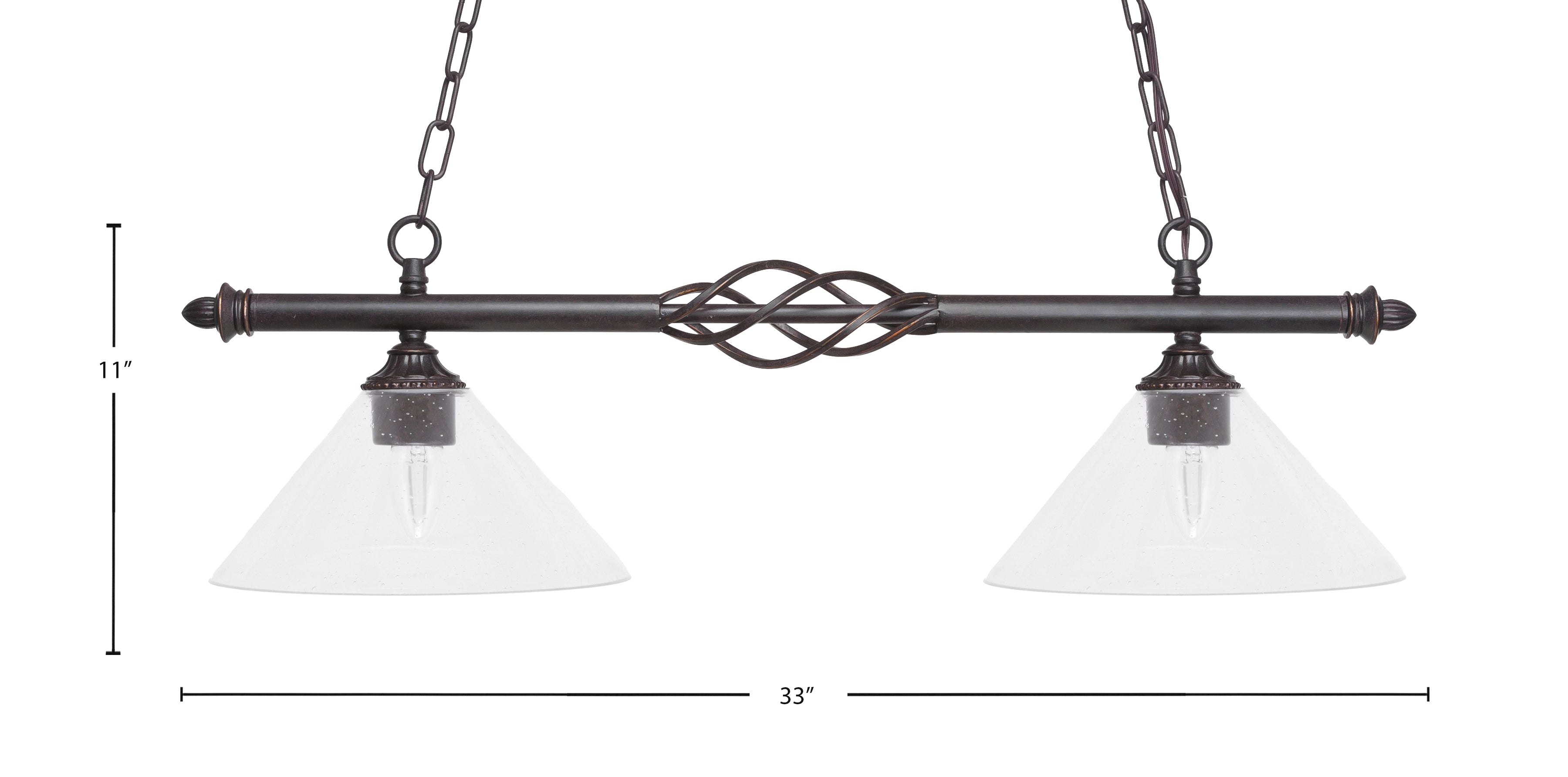 Eleganté Two Light Island Pendant in Dark Granite with Clear Bubble Shade