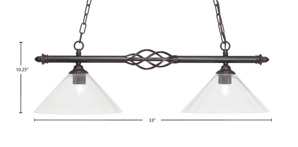 Eleganté Two Light Island Pendant in Dark Granite with Clear Bubble Shade
