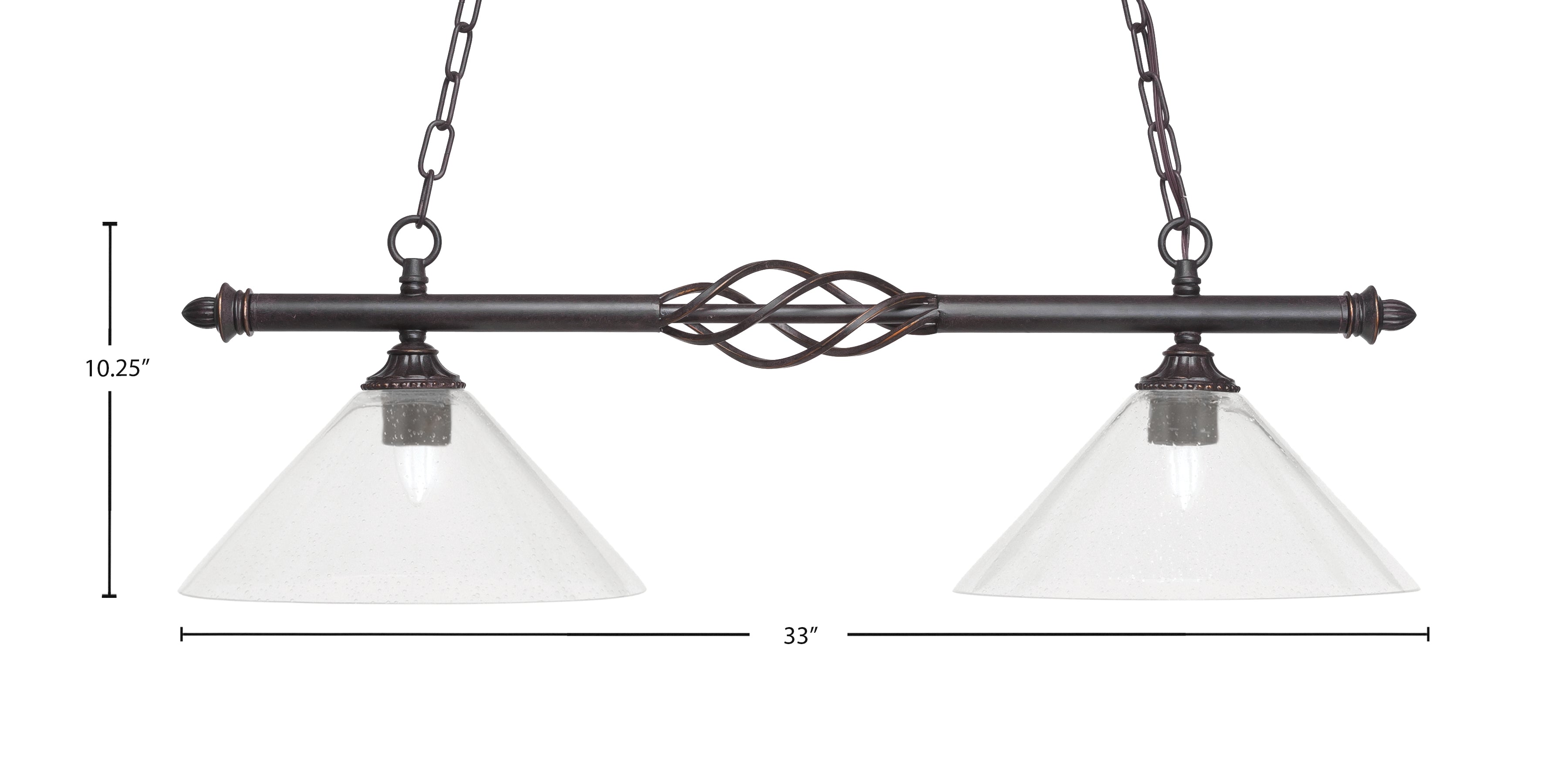 Eleganté Two Light Island Pendant in Dark Granite with Clear Bubble Shade