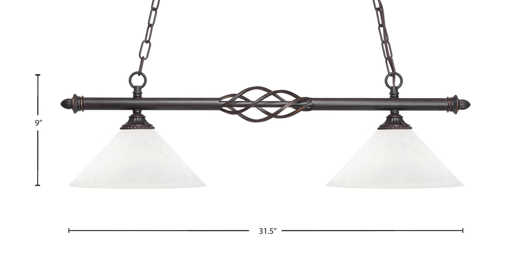 Eleganté Two Light Island Pendant in Dark Granite with White Muslin Shade