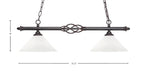 Eleganté Two Light Island Pendant in Dark Granite with White Muslin Shade