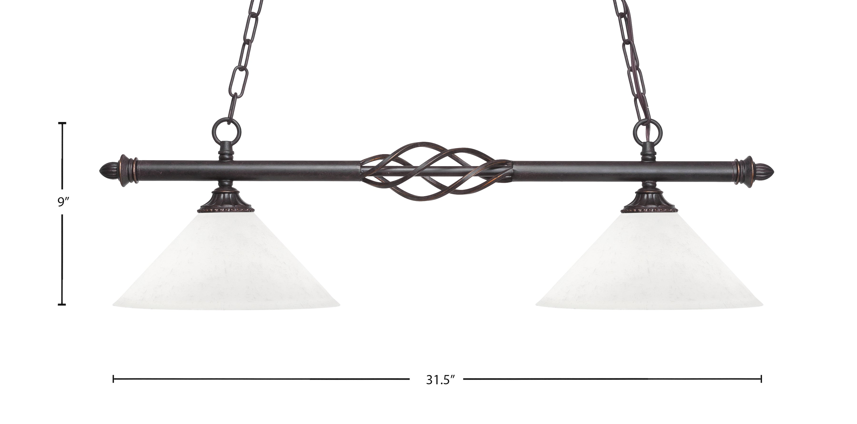Eleganté Two Light Island Pendant in Dark Granite with White Muslin Shade