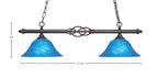 Eleganté Two Light Island Pendant in Dark Granite with Blue Italian Shade
