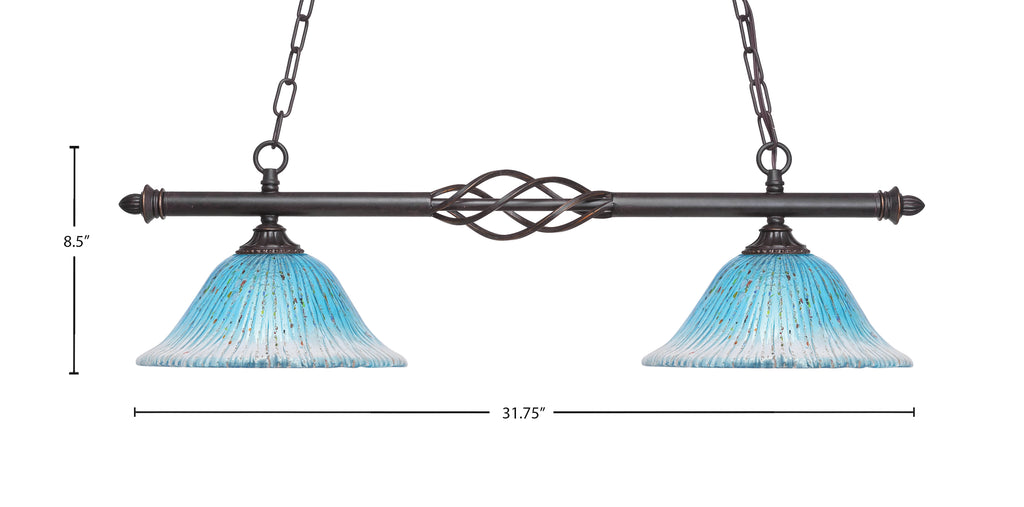 Eleganté Two Light Island Pendant in Dark Granite with Teal Crystal Shade