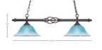Eleganté Two Light Island Pendant in Dark Granite with Teal Crystal Shade