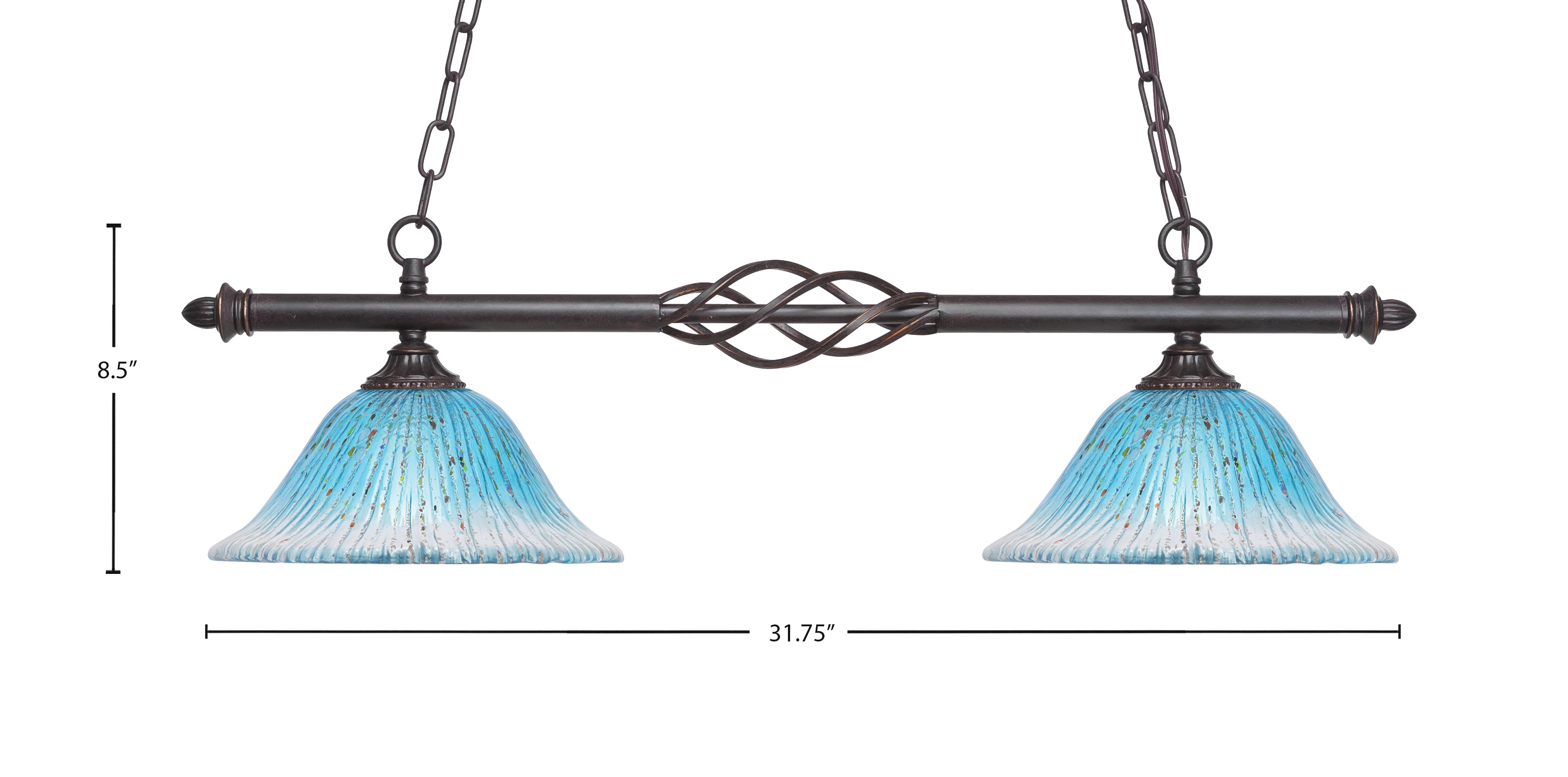 Eleganté Two Light Island Pendant in Dark Granite with Teal Crystal Shade