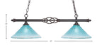 Eleganté Two Light Island Pendant in Dark Granite with 12" Teal Crystal Shade