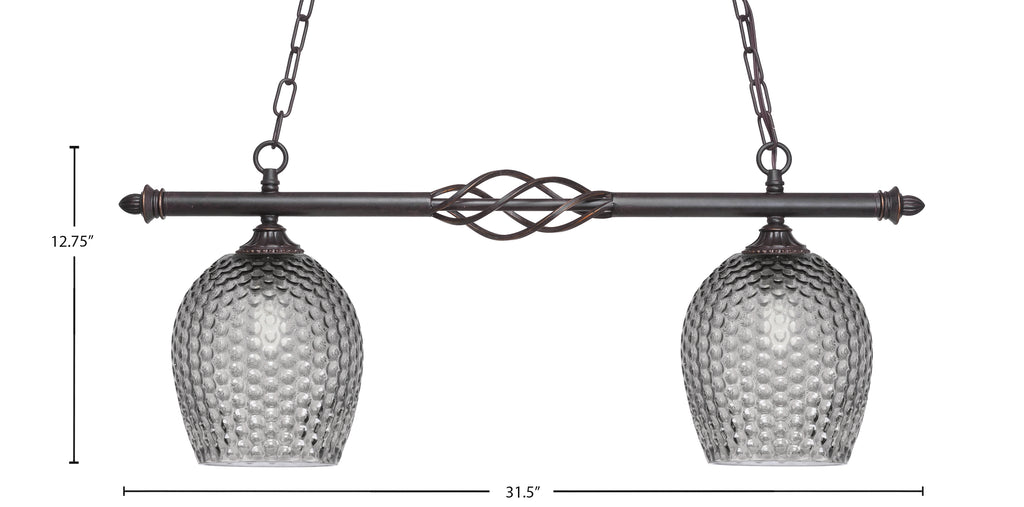Eleganté Two Light Island Pendant in Dark Granite with Smoke Textured Shade