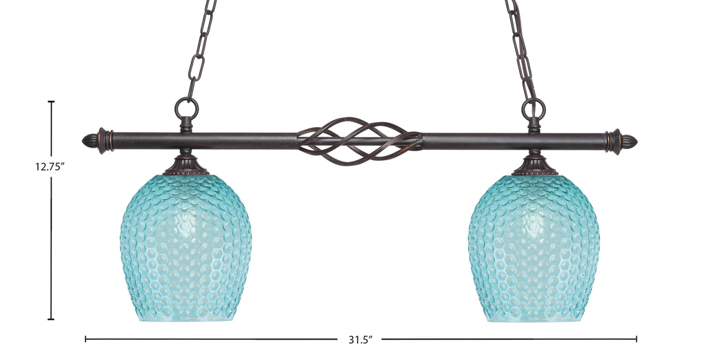 Eleganté Two Light Island Pendant in Dark Granite with Turquoise Textured Shade