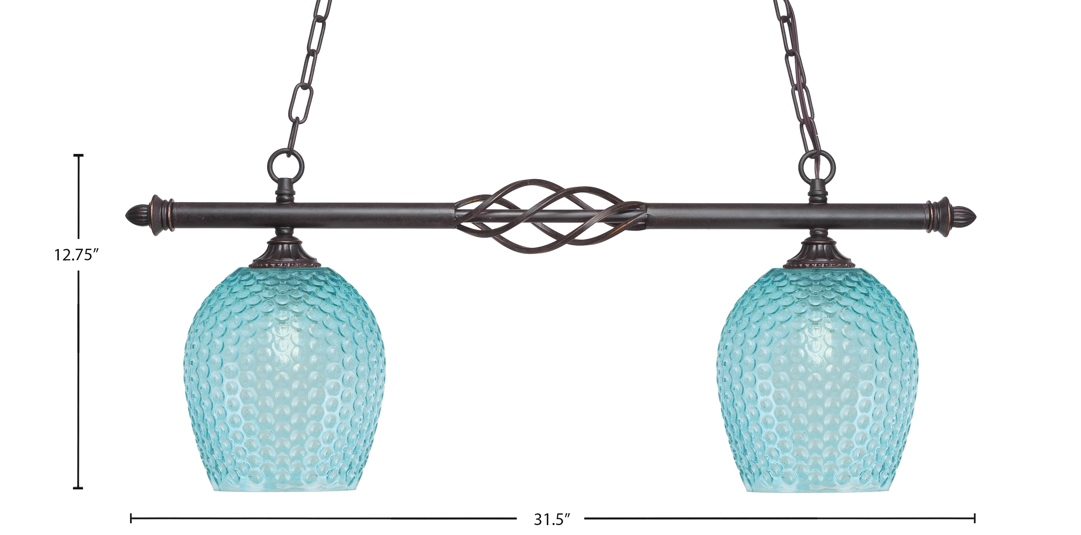 Eleganté Two Light Island Pendant in Dark Granite with Turquoise Textured Shade