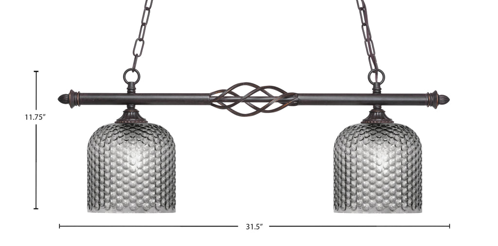 Eleganté Two Light Island Pendant in Dark Granite with Smoke Textured Shade