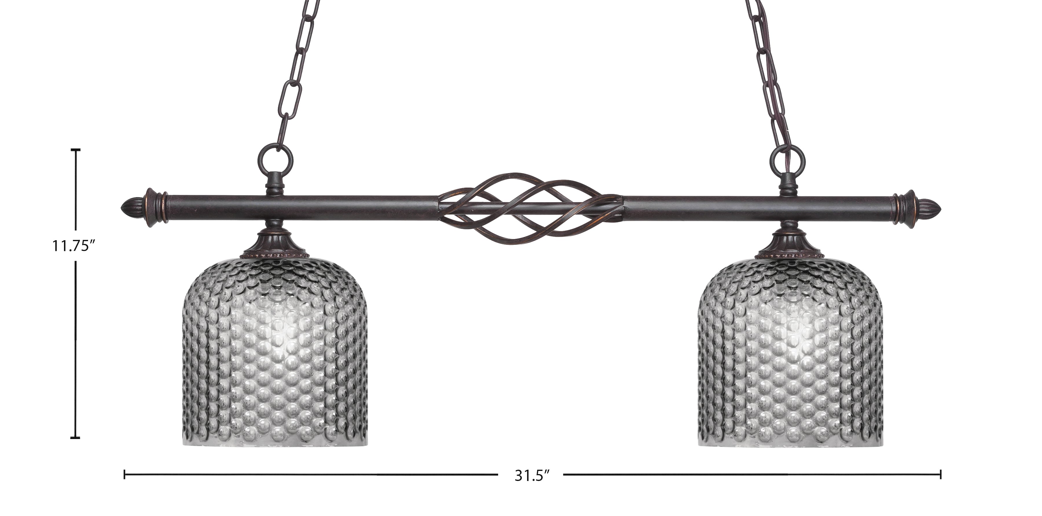 Eleganté Two Light Island Pendant in Dark Granite with Smoke Textured Shade