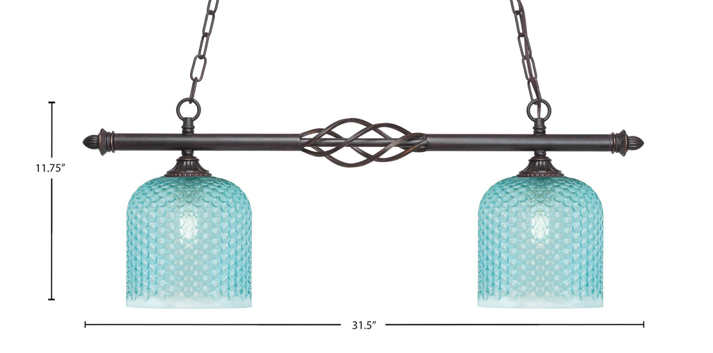 Eleganté Two Light Island Pendant in Dark Granite with Turquoise Textured Shade
