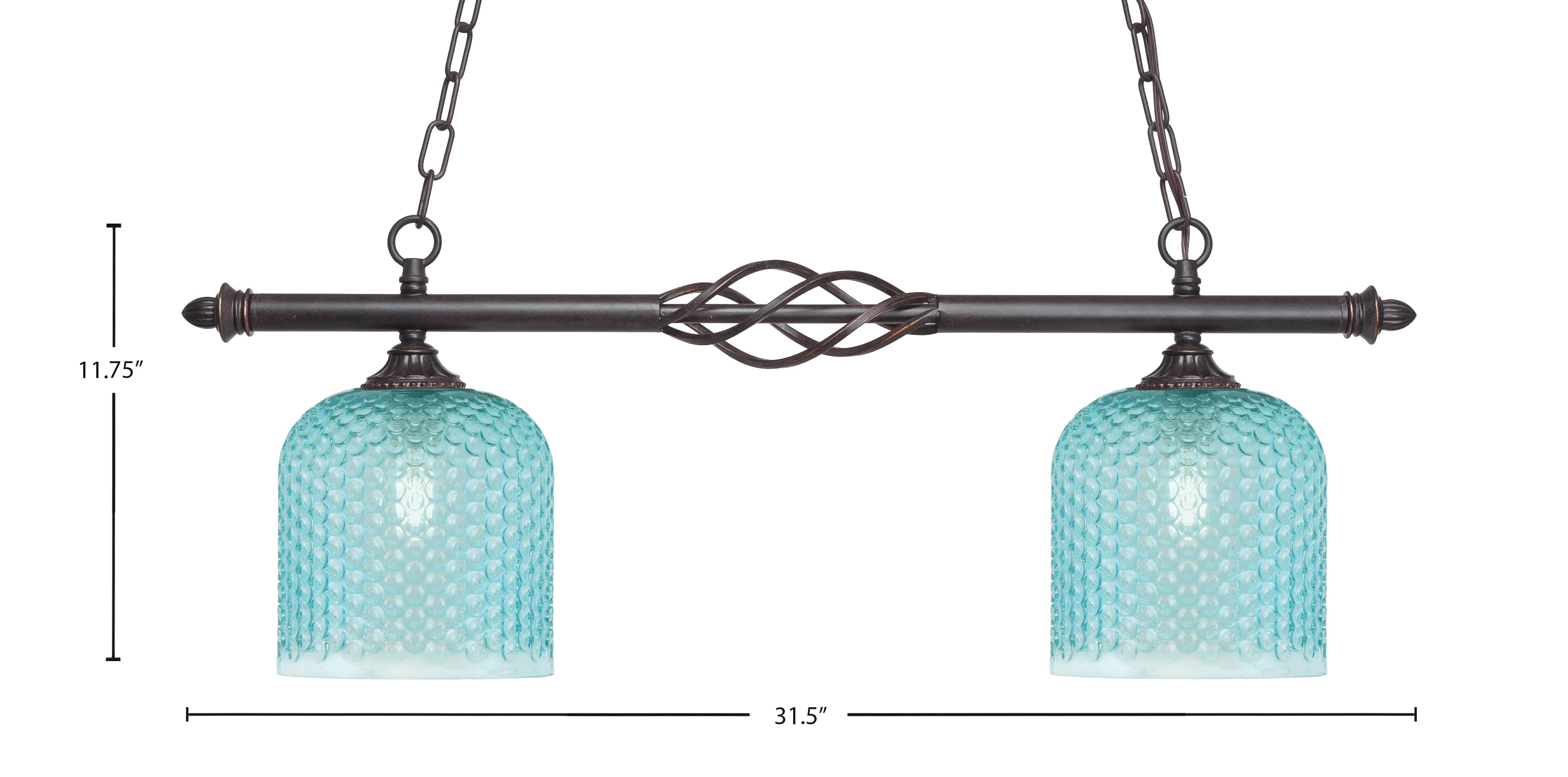 Eleganté Two Light Island Pendant in Dark Granite with Turquoise Textured Shade