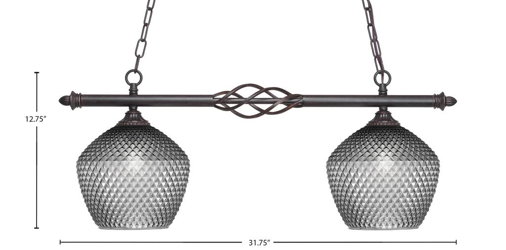 Eleganté Two Light Island Pendant in Dark Granite with Smoke Textured Shade