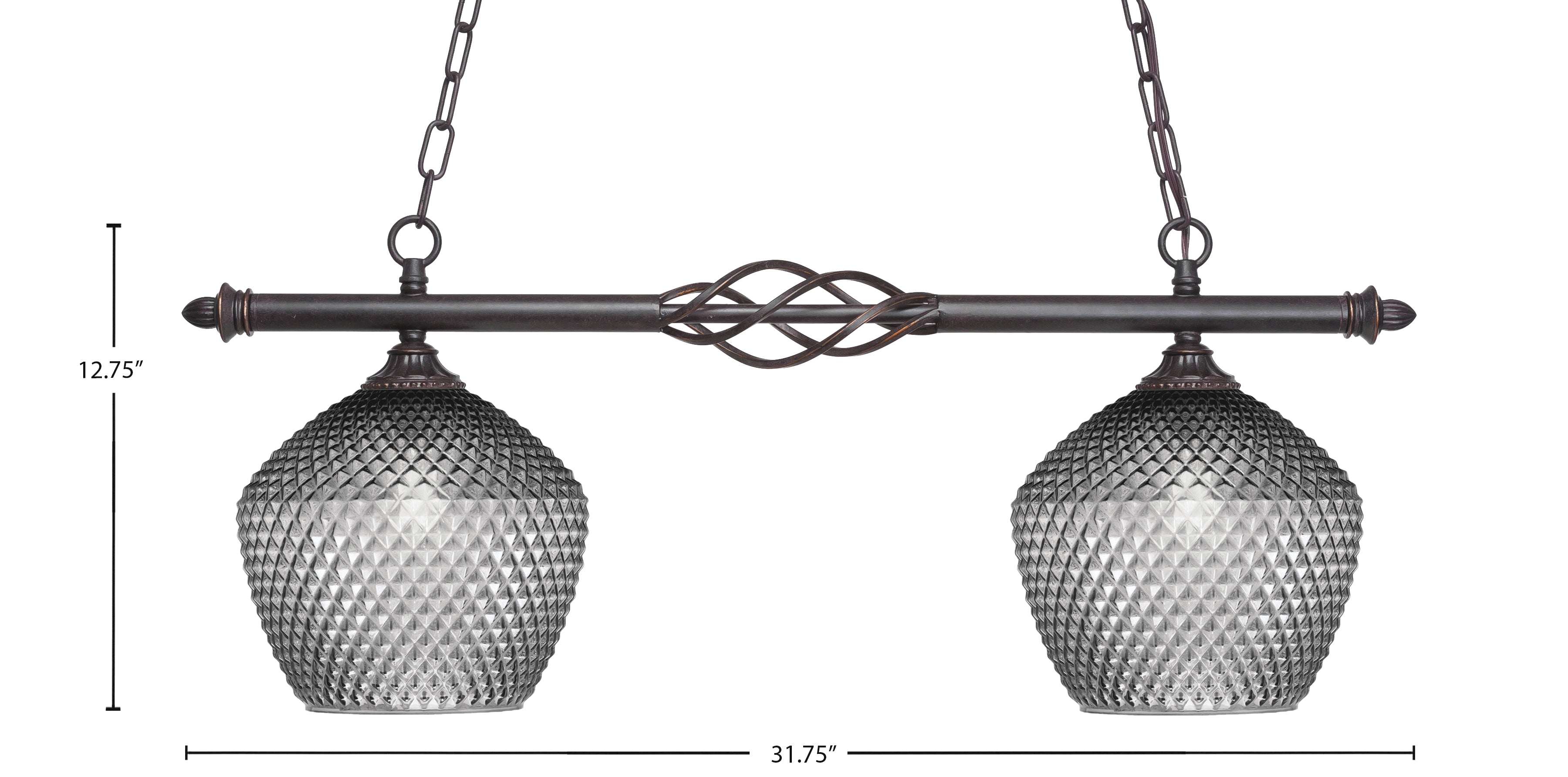 Eleganté Two Light Island Pendant in Dark Granite with Smoke Textured Shade