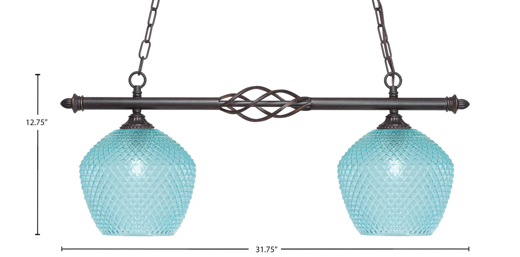 Eleganté Two Light Island Pendant in Dark Granite with Turquoise Textured Shade