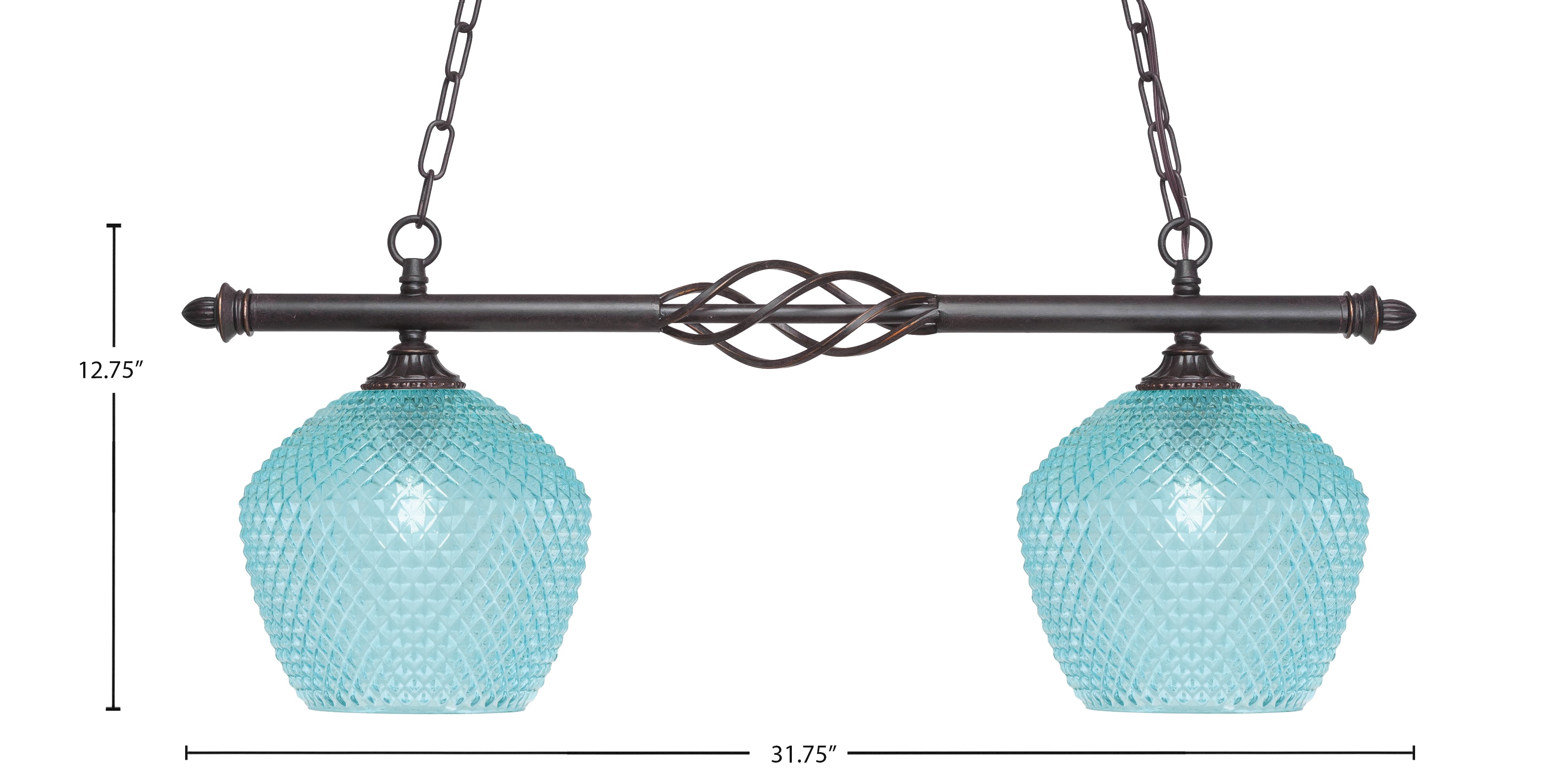 Eleganté Two Light Island Pendant in Dark Granite with Turquoise Textured Shade