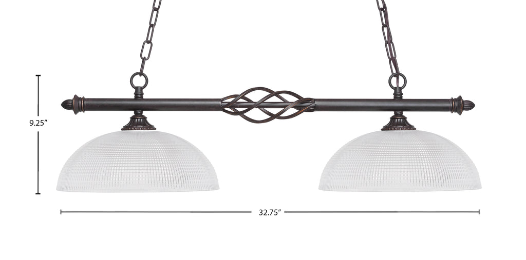 Eleganté Two Light Island Pendant in Dark Granite with Clear Ribbed Shade