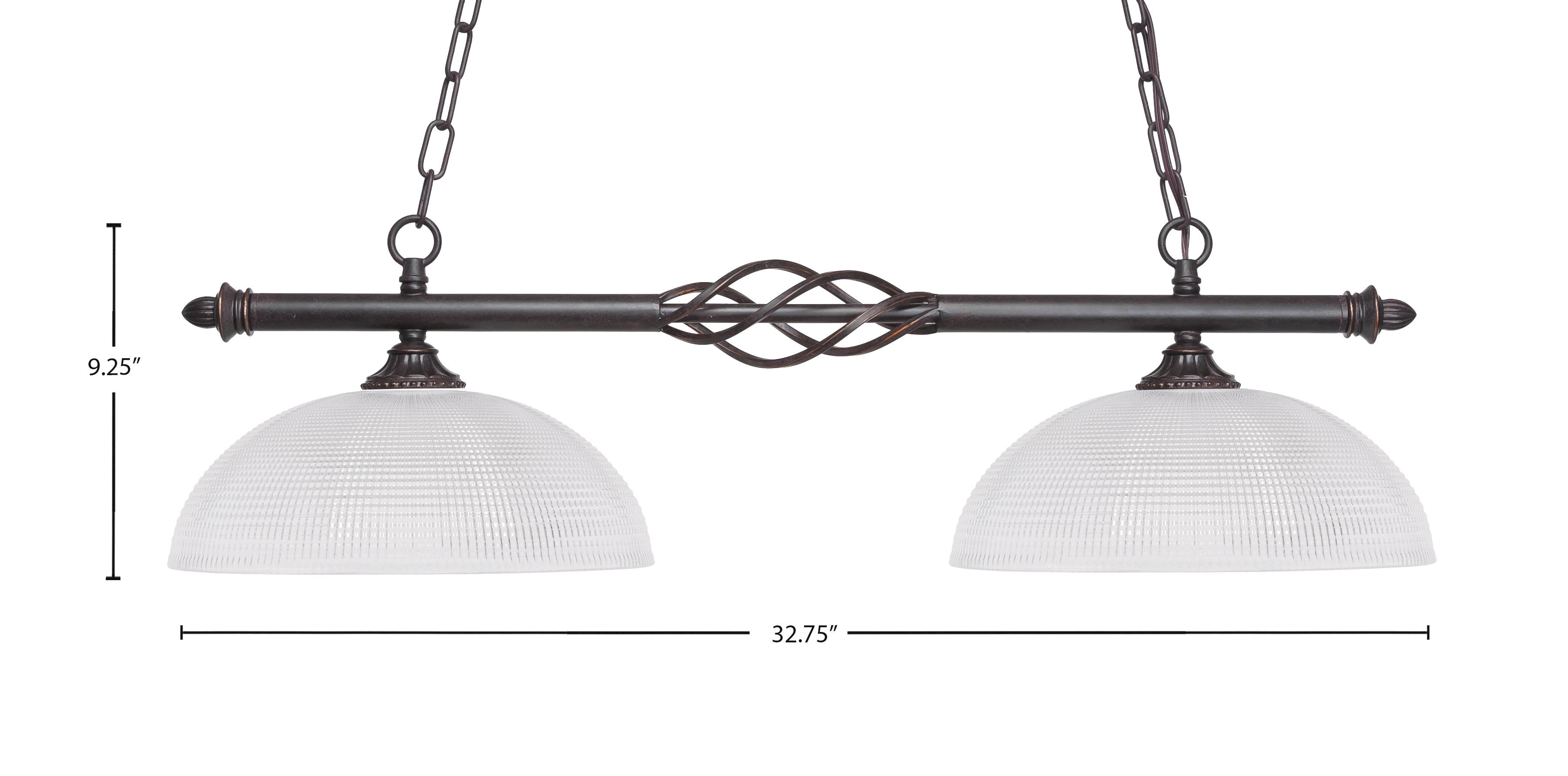 Eleganté Two Light Island Pendant in Dark Granite with Clear Ribbed Shade