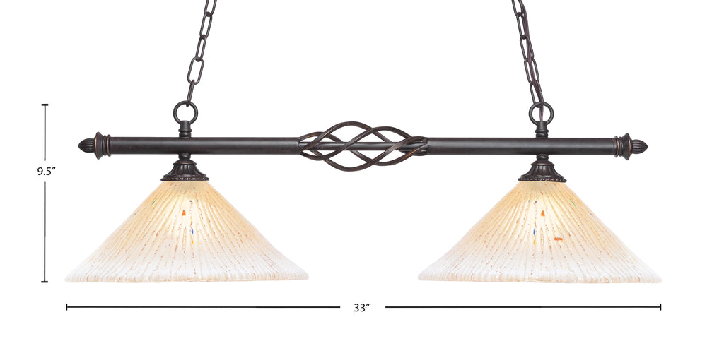 Eleganté Two Light Island Pendant in Dark Granite with 12" Amber Crystal Shade