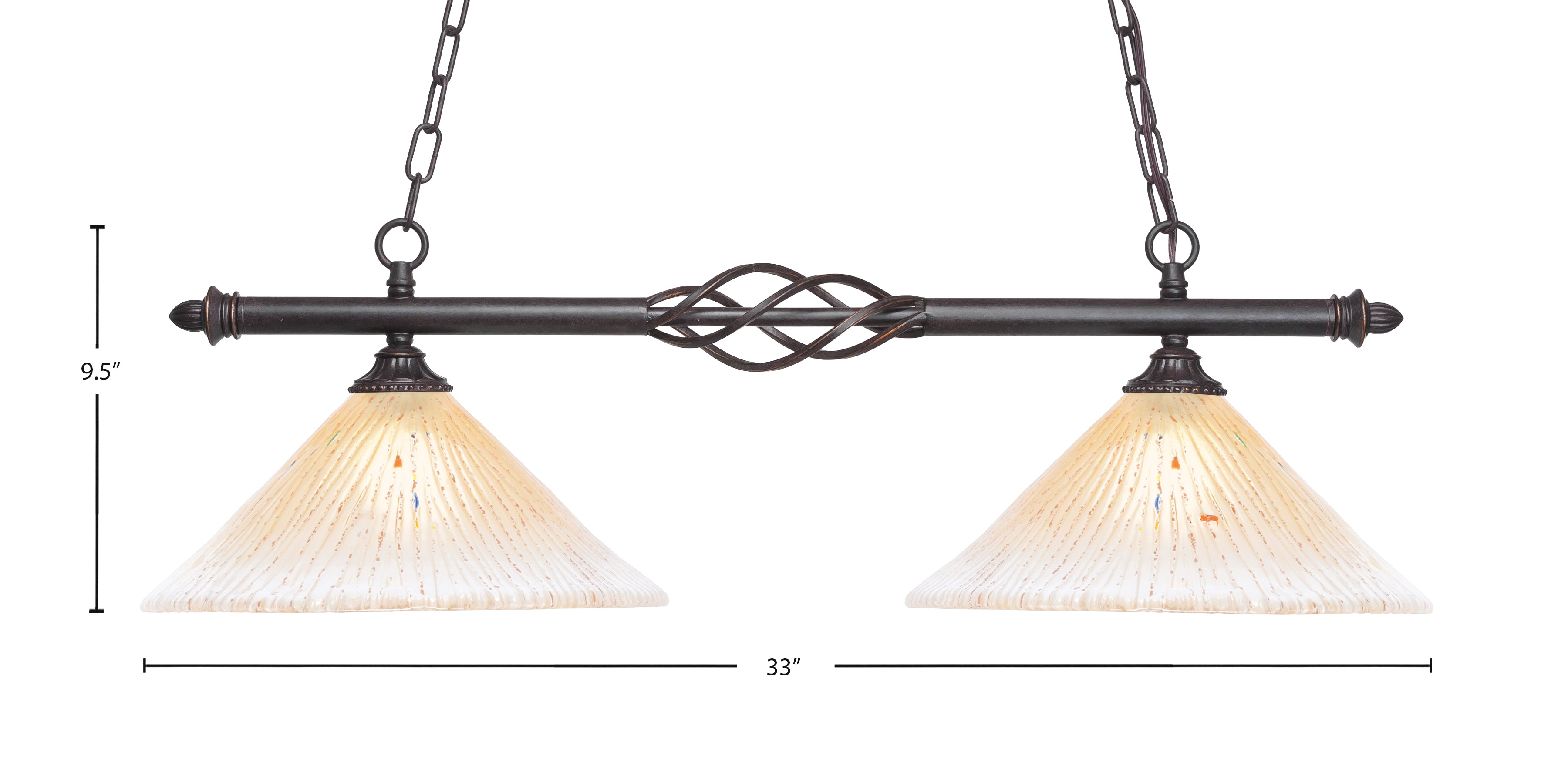 Eleganté Two Light Island Pendant in Dark Granite with 12" Amber Crystal Shade