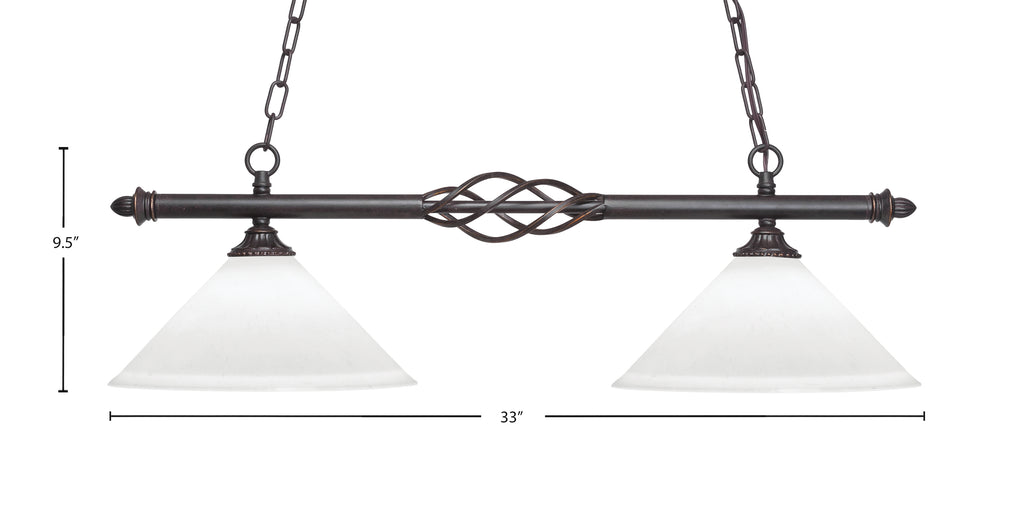 Eleganté Two Light Island Pendant in Dark Granite with 12" Frosted Crystal Shade