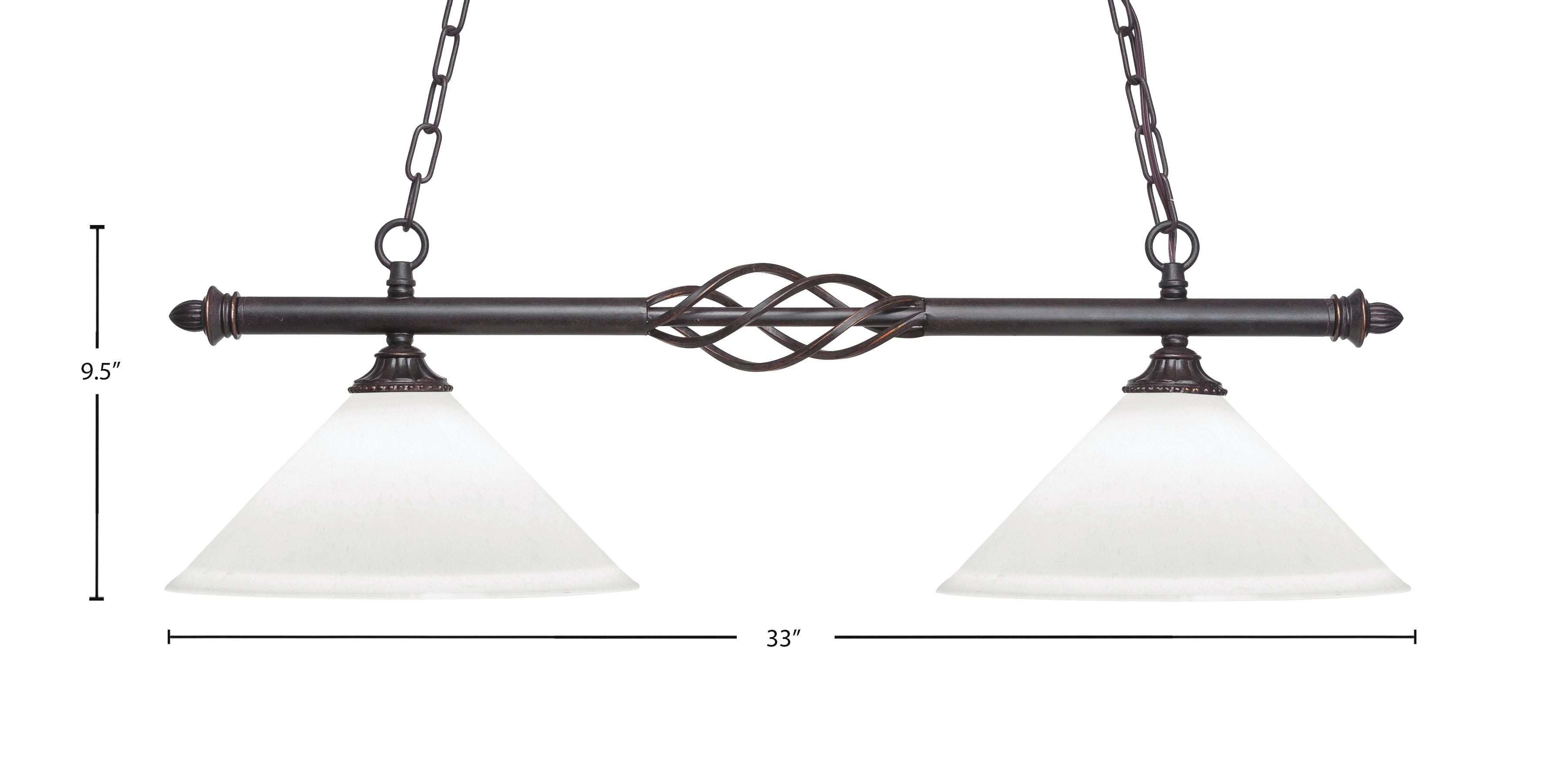 Eleganté Two Light Island Pendant in Dark Granite with 12" Frosted Crystal Shade