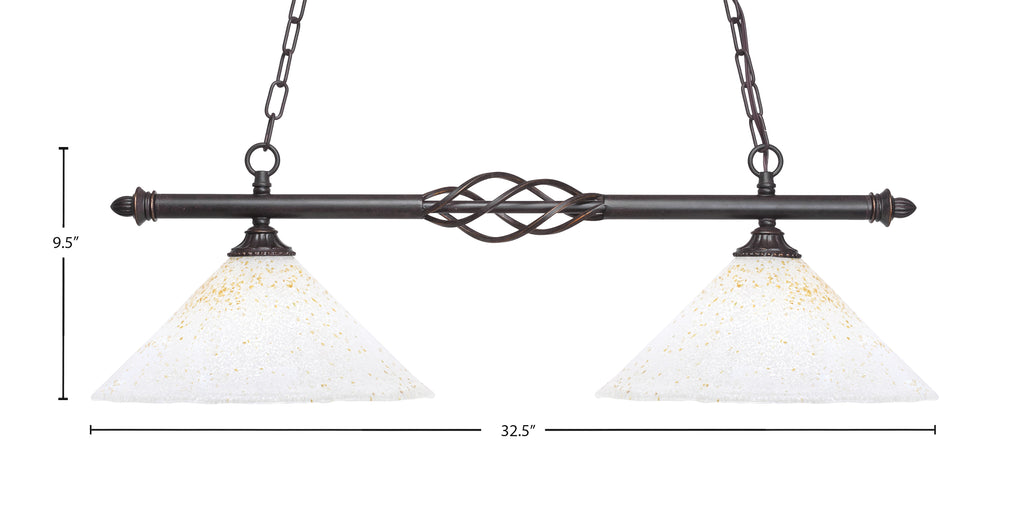 Eleganté Two Light Island Pendant in Dark Granite with 12" Gold Ice Shade
